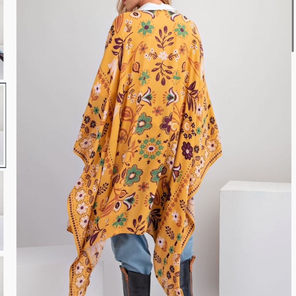 Easel PRINTED RAYON CREPON KIMONO MUSTARD - Picture 3 of 4
